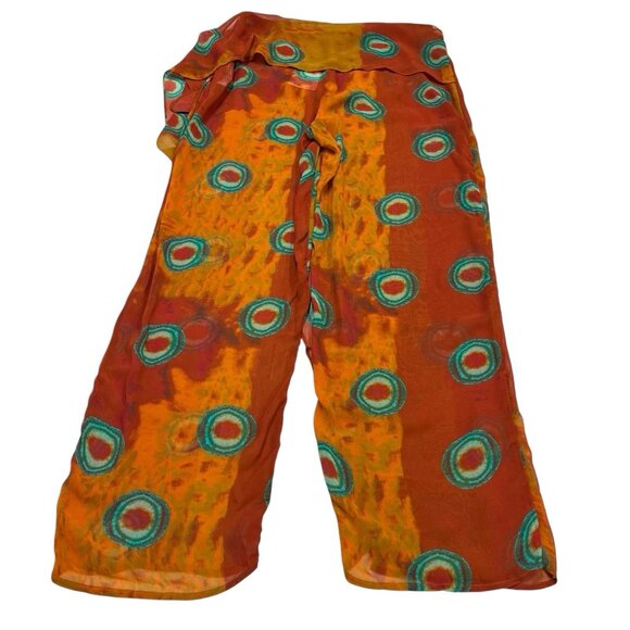 Zara Pareo Pants Womens L Semi Sheer Wrap Wide Leg Chiffon Aztec Boho Hippie - Picture 4 of 10